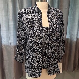 Alex Evenings Navy and White Floral Blazer / tank set NEW size large